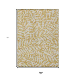 HomeRoots 9' Gold and Gray Floral Area Rug - Durable, Washable Design for Indoor and Outdoor Spaces, Practical Elegance 9' X 12' 593502
