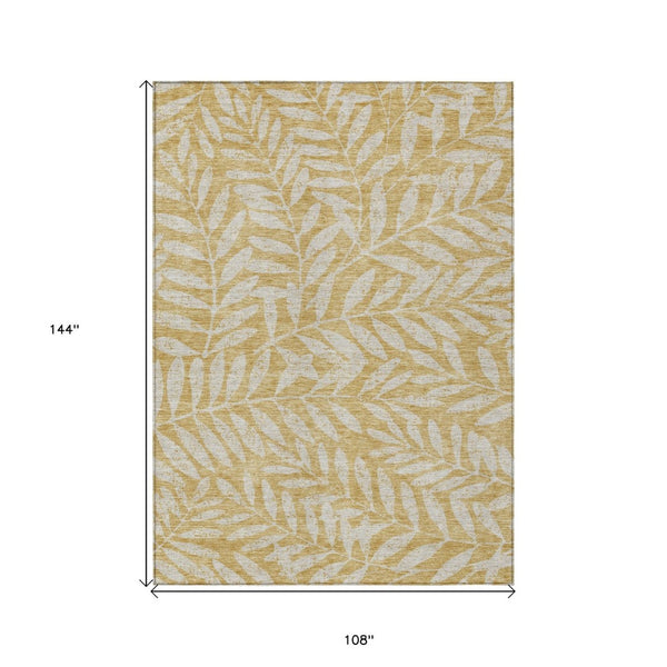 HomeRoots 9' Gold and Gray Floral Area Rug - Durable, Washable Design for Indoor and Outdoor Spaces, Practical Elegance 9' X 12' 593502