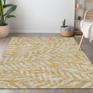 Homeroots 3' Artichoke Green And Ivory Floral Washable Area Rug For Indoor And Outdoor Spaces, Durable Design 9' X 12' Polyester 593502