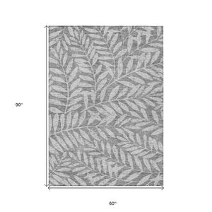 HomeRoots 5' Gray and Light Gray Floral Washable Area Rug - Durable, Stylish Design for Indoor or Outdoor Use 5' X 8' 593505