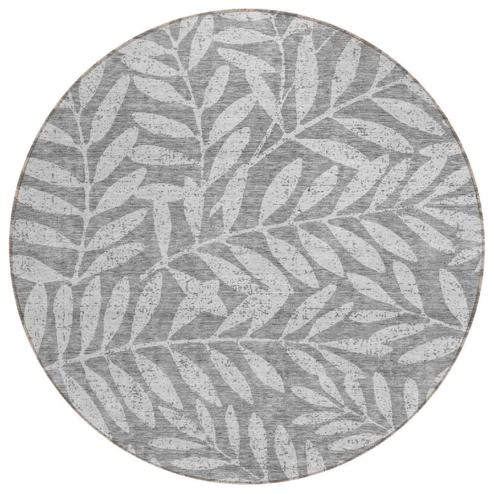 HomeRoots 5' Gray and Light Gray Floral Washable Area Rug - Durable, Stylish Design for Indoor or Outdoor Use 8' Round 593506
