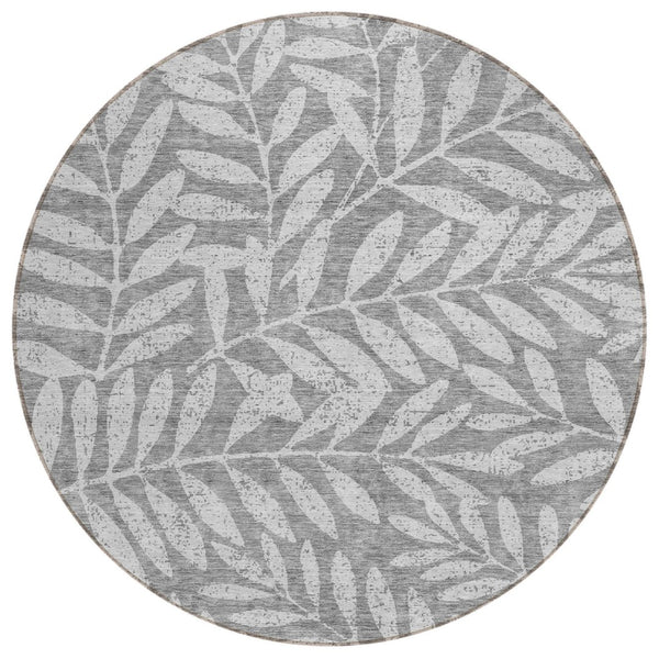 HomeRoots 5' Gray and Light Gray Floral Washable Area Rug - Durable, Stylish Design for Indoor or Outdoor Use 8' Round 593506