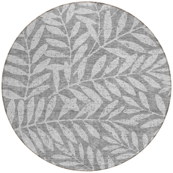 Homeroots 3' Artichoke Green And Ivory Floral Washable Area Rug For Indoor And Outdoor Spaces, Durable Design 8' Round Polyester 593506