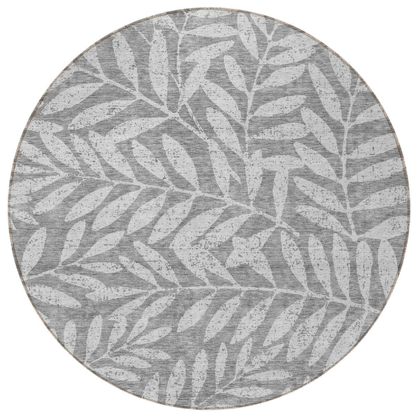 Homeroots 3' Artichoke Green And Ivory Floral Washable Area Rug For Indoor And Outdoor Spaces, Durable Design 8' Round Polyester 593506