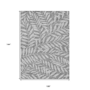 Homeroots 3' Artichoke Green And Ivory Floral Washable Area Rug For Indoor And Outdoor Spaces, Durable Design 9' X 12' Polyester 593508