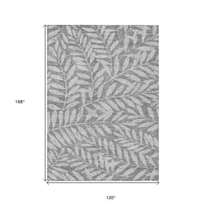 HomeRoots 5' Gray and Light Gray Floral Washable Area Rug - Durable, Stylish Design for Indoor or Outdoor Use 10' X 14' 593509