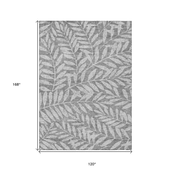 HomeRoots 5' Gray and Light Gray Floral Washable Area Rug - Durable, Stylish Design for Indoor or Outdoor Use 10' X 14' 593509