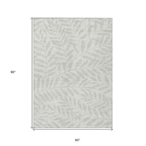 Homeroots 3' Artichoke Green And Ivory Floral Washable Area Rug For Indoor And Outdoor Spaces, Durable Design 5' X 8' Polyester 593511