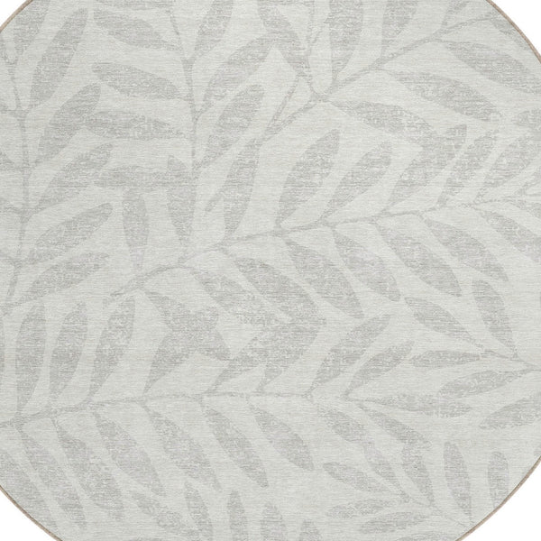 Homeroots 3' Artichoke Green And Ivory Floral Washable Area Rug For Indoor And Outdoor Spaces, Durable Design 8' Round Polyester 593512
