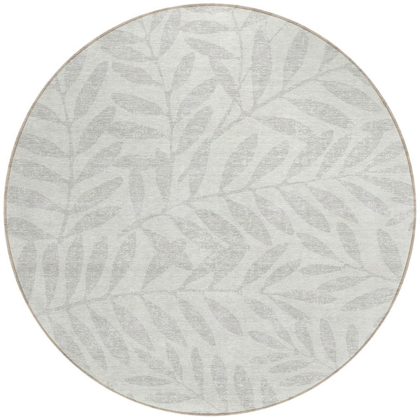 Homeroots 3' Artichoke Green And Ivory Floral Washable Area Rug For Indoor And Outdoor Spaces, Durable Design 8' Round Polyester 593512