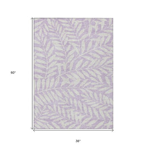 Homeroots 3' Artichoke Green And Ivory Floral Washable Area Rug For Indoor And Outdoor Spaces, Durable Design 3' X 5' Polyester 593516