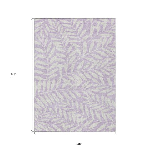 Homeroots 3' Artichoke Green And Ivory Floral Washable Area Rug For Indoor And Outdoor Spaces, Durable Design 3' X 5' Polyester 593516