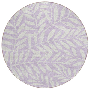 HomeRoots 5' Durable Lavender and Ivory Floral Indoor-Outdoor Area Rug for High Traffic Spaces and Easy Care 8' Round 593518