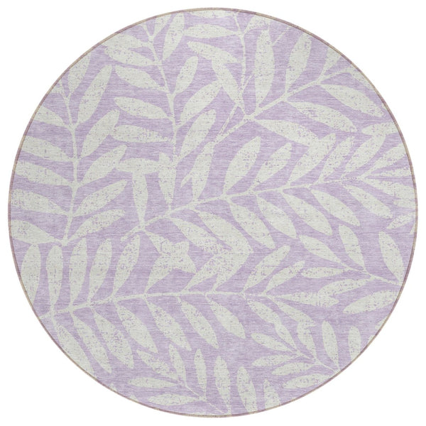 HomeRoots 5' Durable Lavender and Ivory Floral Indoor-Outdoor Area Rug for High Traffic Spaces and Easy Care 8' Round 593518