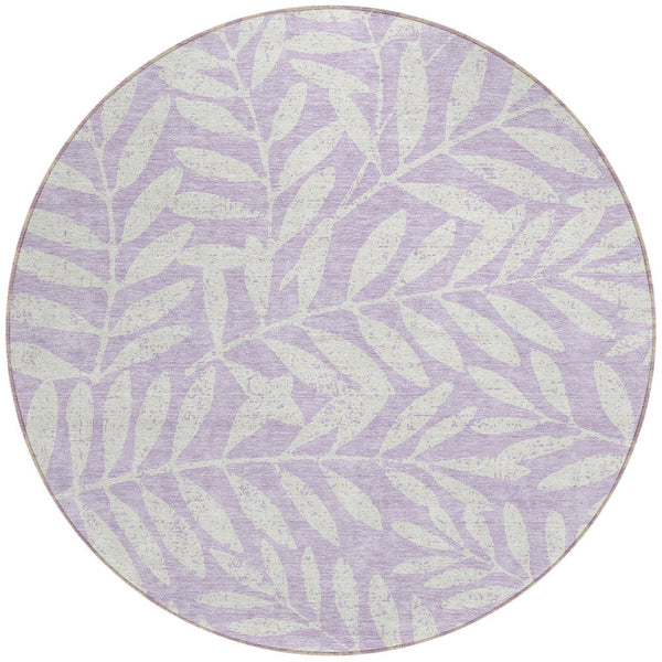 Homeroots 3' Artichoke Green And Ivory Floral Washable Area Rug For Indoor And Outdoor Spaces, Durable Design 8' Round Polyester 593518
