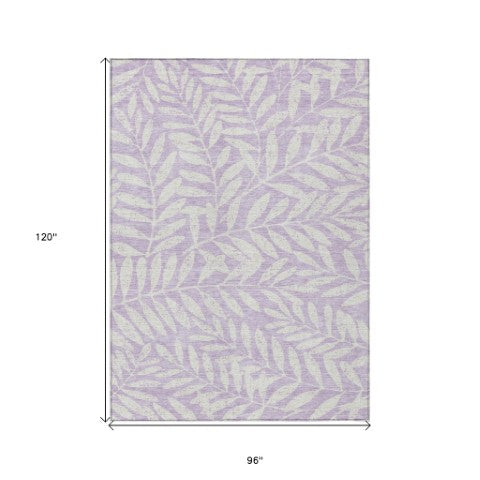 Homeroots 3' Artichoke Green And Ivory Floral Washable Area Rug For Indoor And Outdoor Spaces, Durable Design 8' X 10' Polyester 593519