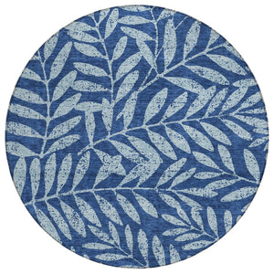 HomeRoots 5' Navy Blue and Light Blue Floral Washable Rug - Durable, Stylish Area Rug for Indoor/Outdoor Use 8' Round 593524