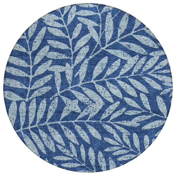 HomeRoots 5' Navy Blue and Light Blue Floral Washable Rug - Durable, Stylish Area Rug for Indoor/Outdoor Use 8' Round 593524