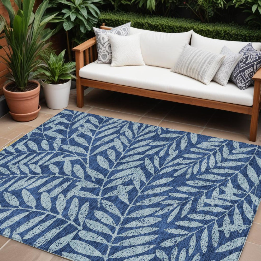 HomeRoots 9' Navy and Light Blue Floral Indoor Outdoor Area Rug - Durable, Washable, Perfect for Any Space 9' X 12' 593526