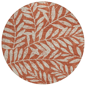 HomeRoots 5' Elegant Orange and Ivory Floral Area Rug - Durable, Washable, Perfect for Indoor and Outdoor Spaces 8' Round 593530
