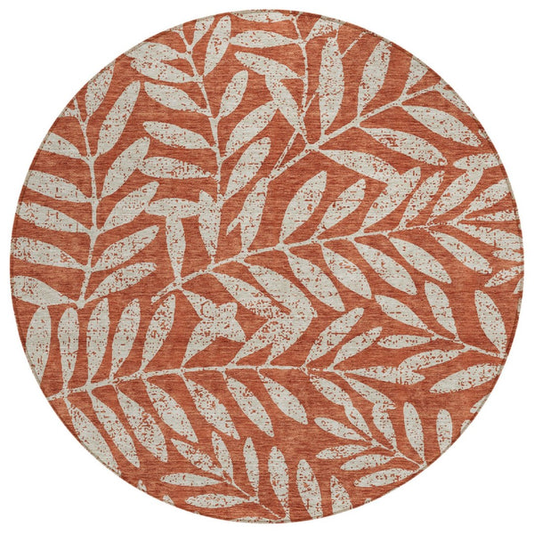 HomeRoots 5' Elegant Orange and Ivory Floral Area Rug - Durable, Washable, Perfect for Indoor and Outdoor Spaces 8' Round 593530