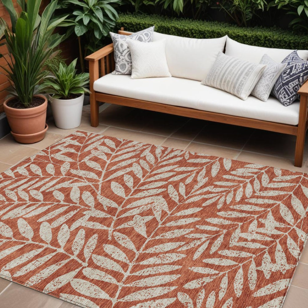 HomeRoots 9' Bright Orange and Ivory Floral Indoor Outdoor Area Rug for Stylish, Durable Living Spaces 9' X 12' 593532