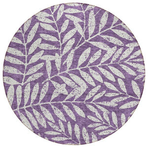 HomeRoots 5' Durable Floral Area Rug - Washable Purple and Ivory Design for Indoor & Outdoor Use, Easy Care 8' Round 593536