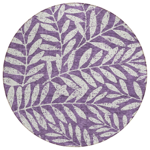 HomeRoots 5' Durable Floral Area Rug - Washable Purple and Ivory Design for Indoor & Outdoor Use, Easy Care 8' Round 593536