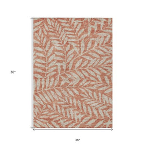 Homeroots 3' Artichoke Green And Ivory Floral Washable Area Rug For Indoor And Outdoor Spaces, Durable Design 3' X 5' Polyester 593540