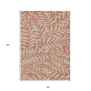 Homeroots 3' Artichoke Green And Ivory Floral Washable Area Rug For Indoor And Outdoor Spaces, Durable Design 5' X 8' Polyester 593541