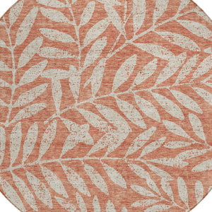 Homeroots 3' Artichoke Green And Ivory Floral Washable Area Rug For Indoor And Outdoor Spaces, Durable Design 8' Round Polyester 593542