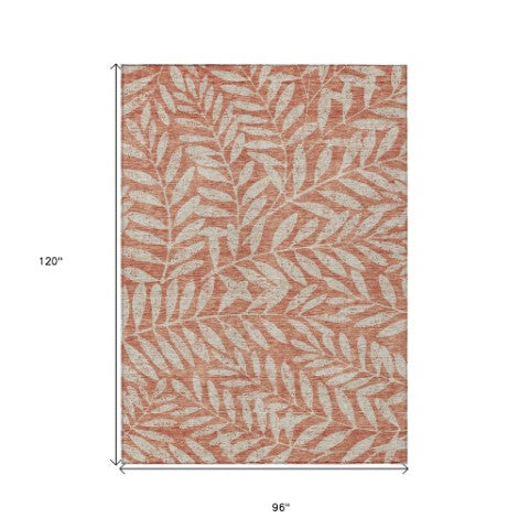 Homeroots 3' Artichoke Green And Ivory Floral Washable Area Rug For Indoor And Outdoor Spaces, Durable Design 8' X 10' Polyester 593543