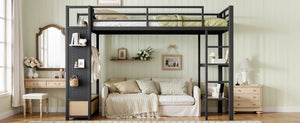 English Elm Full Size Pine Loft Bed House Frame with Slide Bookshelves and Moon Star Rails W1580S00590