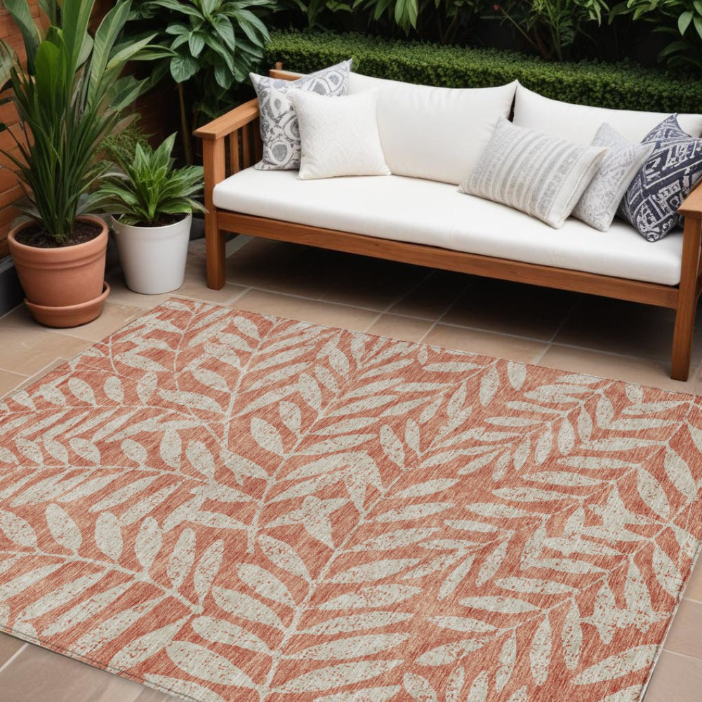 HomeRoots 9' Salmon and Gray Floral Indoor Outdoor Area Rug – Durable, Stain-Resistant, Machine Washable Design 9' X 12' 593544