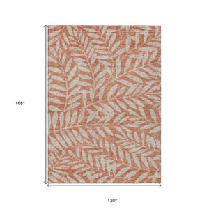 Homeroots 3' Artichoke Green And Ivory Floral Washable Area Rug For Indoor And Outdoor Spaces, Durable Design 10' X 14' Polyester 593545