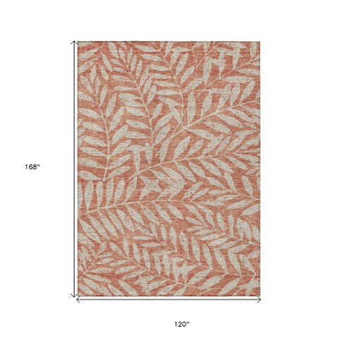 Homeroots 3' Artichoke Green And Ivory Floral Washable Area Rug For Indoor And Outdoor Spaces, Durable Design 10' X 14' Polyester 593545