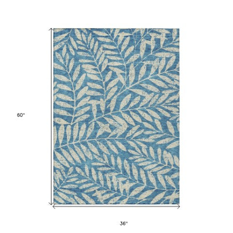Homeroots 3' Artichoke Green And Ivory Floral Washable Area Rug For Indoor And Outdoor Spaces, Durable Design 3' X 5' Polyester 593546