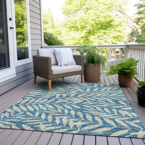 Homeroots 3' Artichoke Green And Ivory Floral Washable Area Rug For Indoor And Outdoor Spaces, Durable Design 3' X 5' Polyester 593546