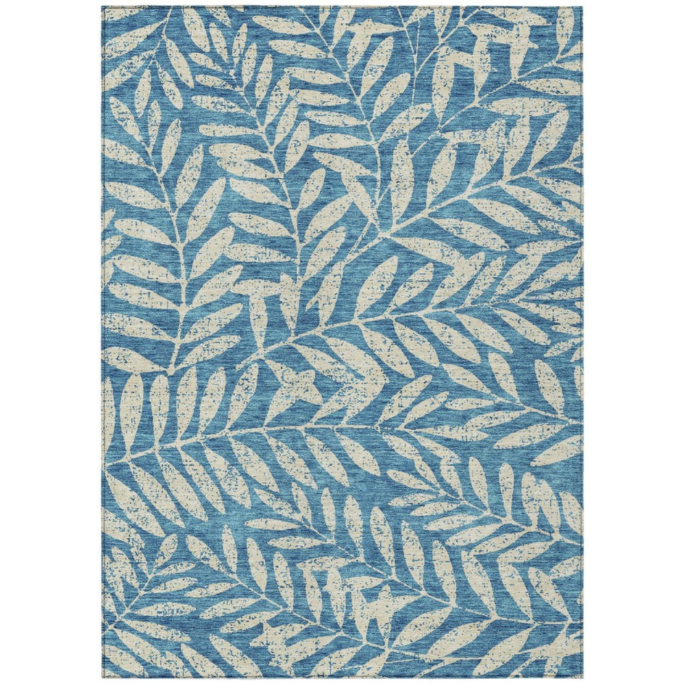 HomeRoots 5' Teal Blue and Ivory Floral Area Rug - Stylish, Durable, and Machine Washable for Indoor/Outdoor Use 5' X 8' 593547
