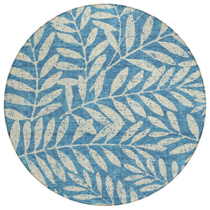 HomeRoots 5' Teal Blue and Ivory Floral Area Rug - Stylish, Durable, and Machine Washable for Indoor/Outdoor Use 8' Round 593548
