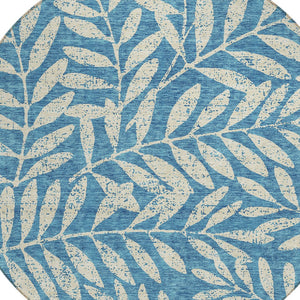 Homeroots 3' Artichoke Green And Ivory Floral Washable Area Rug For Indoor And Outdoor Spaces, Durable Design 8' Round Polyester 593548