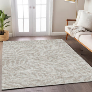 Homeroots 3' Artichoke Green And Ivory Floral Washable Area Rug For Indoor And Outdoor Spaces, Durable Design 3' X 5' Polyester 593552