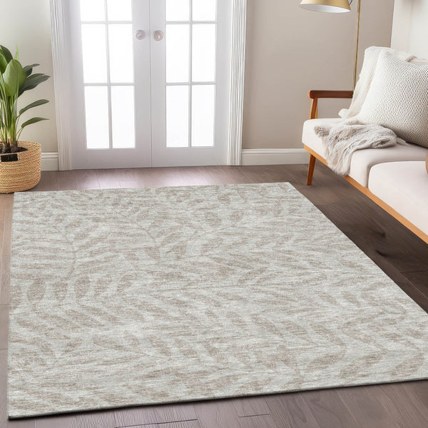 Homeroots 3' Artichoke Green And Ivory Floral Washable Area Rug For Indoor And Outdoor Spaces, Durable Design 3' X 5' Polyester 593552