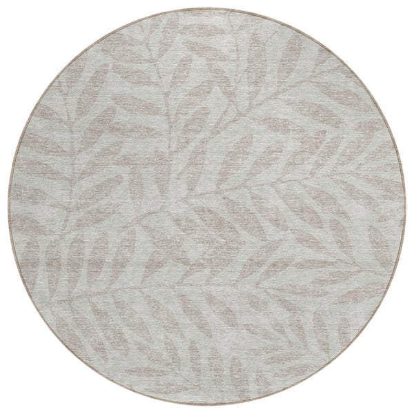 HomeRoots 5' Elegant Taupe and Beige Floral Washable Area Rug for Indoor & Outdoor Durability and Style 8' Round 593554
