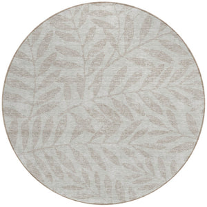 Homeroots 3' Artichoke Green And Ivory Floral Washable Area Rug For Indoor And Outdoor Spaces, Durable Design 8' Round Polyester 593554