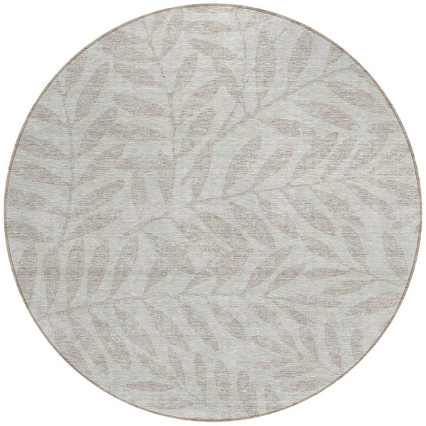 Homeroots 3' Artichoke Green And Ivory Floral Washable Area Rug For Indoor And Outdoor Spaces, Durable Design 8' Round Polyester 593554
