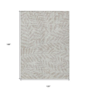 Homeroots 3' Artichoke Green And Ivory Floral Washable Area Rug For Indoor And Outdoor Spaces, Durable Design 10' X 14' Polyester 593557