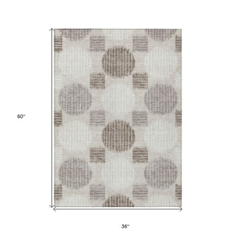 Homeroots 3' Stylish Beige Brown And Ivory Geometric Area Rug – Perfect For Indoor Or Outdoor Spaces! 3' X 5' Polyester 593558