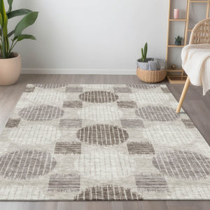 Homeroots 3' Stylish Beige Brown And Ivory Geometric Area Rug – Perfect For Indoor Or Outdoor Spaces! 3' X 5' Polyester 593558