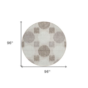 Homeroots 3' Stylish Beige Brown And Ivory Geometric Area Rug – Perfect For Indoor Or Outdoor Spaces! 8' Round Polyester 593560
